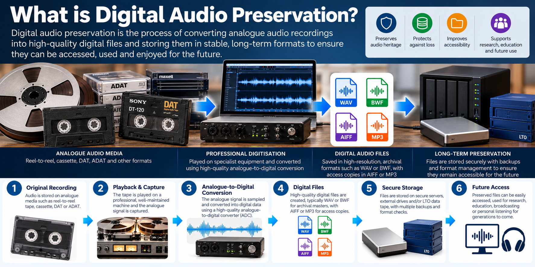 Digital audio preservation workflow from analogue media to secure long-term storage